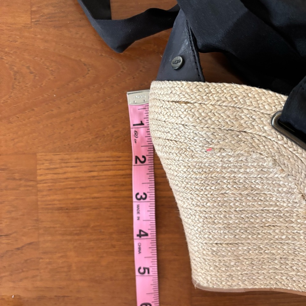 Ugg Women’s Jules Platform Wedge Ribbon Tie Espadrille Sandals Black/Beige sz 9 - Picture 15 of 16